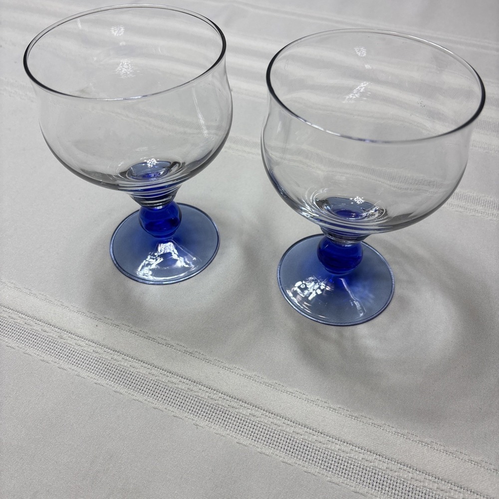 BORMIOLI "MINORCA" 2 FOOTED DESSERT GLASSES - CLEAR & SAPPHIRE BLUE - Ball Stem